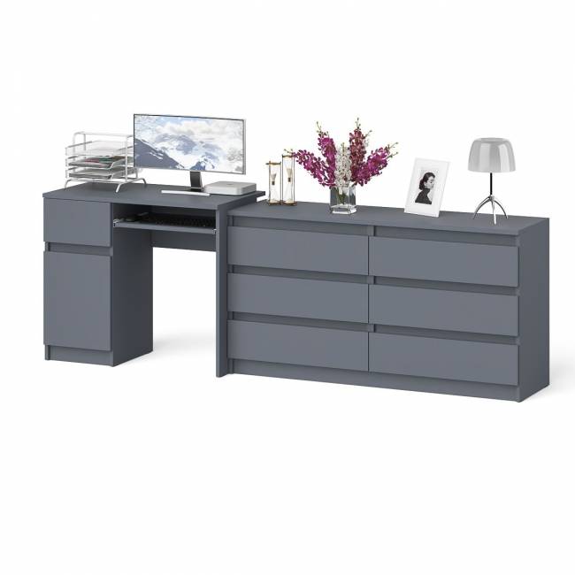 Комод 6-ть ящиков Мори 1380 и стол компьютерный МС-1 дверка и ящик слева цвет графит Комод 6-ть ящиков Мори 1380 и стол компьютерный МС-1 дверка и ящик слева цвет графит
