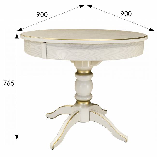 Стол обеденный Фидея 4 раздвижной слоновая кость/золото 90/130*90