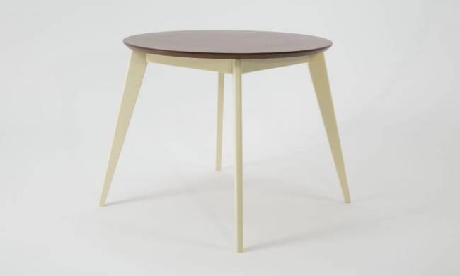 Стол обеденный круглый Сканди К90, слоновая кость/орех