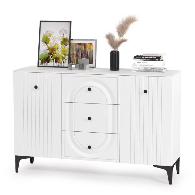 Два комода для аппаратуры с полками и пенал со стеклом Валенсия цвет белый шагрень