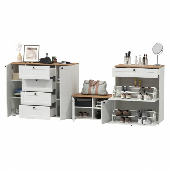 Комод с обувницей и тумбой Остин цвет белый шагрень/дуб крафт золотой Комод с обувницей и тумбой Остин цвет белый шагрень/дуб крафт золотой