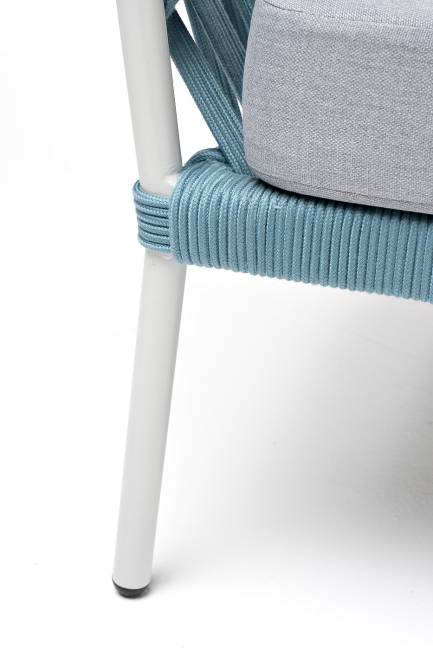 "Диего" диван 2-местный плетеный из роупа, каркас алюминий светло-серый (RAL7035) муар, роуп бирюзовый круглый, ткань светло-серая