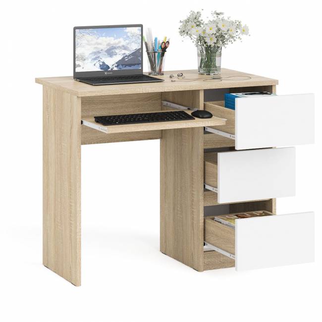 Стол компьютерный три ящика Мори МС-6 правый цвет дуб сонома/белый