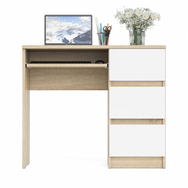 Стол компьютерный три ящика Мори МС-6 правый цвет дуб сонома/белый