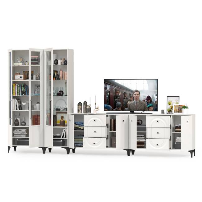 Валенсия два комода-тумбы и сервант три дверки № 123 цвет белый шагрень