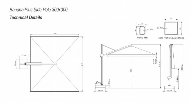 Зонт профессиональный 3х3 м Banana Plus 3000х3000 мм