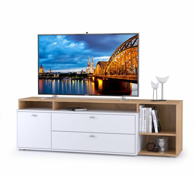 Тумба под ТВ Бэль цвет дуб крафт золотой/белый премиум Тумба под ТВ Бэль цвет дуб крафт золотой/белый премиум