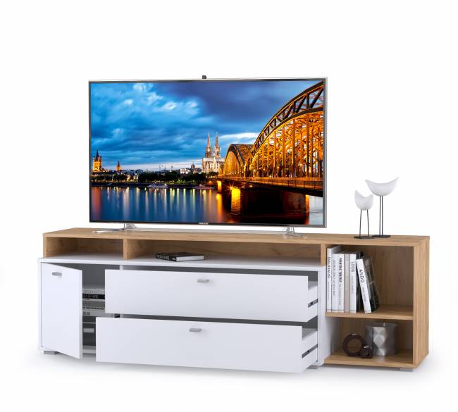 Тумба под ТВ Бэль цвет дуб крафт золотой/белый премиум Тумба под ТВ Бэль цвет дуб крафт золотой/белый премиум