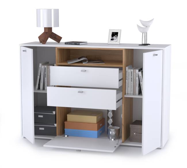 Комод Бэль в гостиную цвет дуб крафт золотой/белый премиум Комод Бэль в гостиную цвет дуб крафт золотой/белый премиум