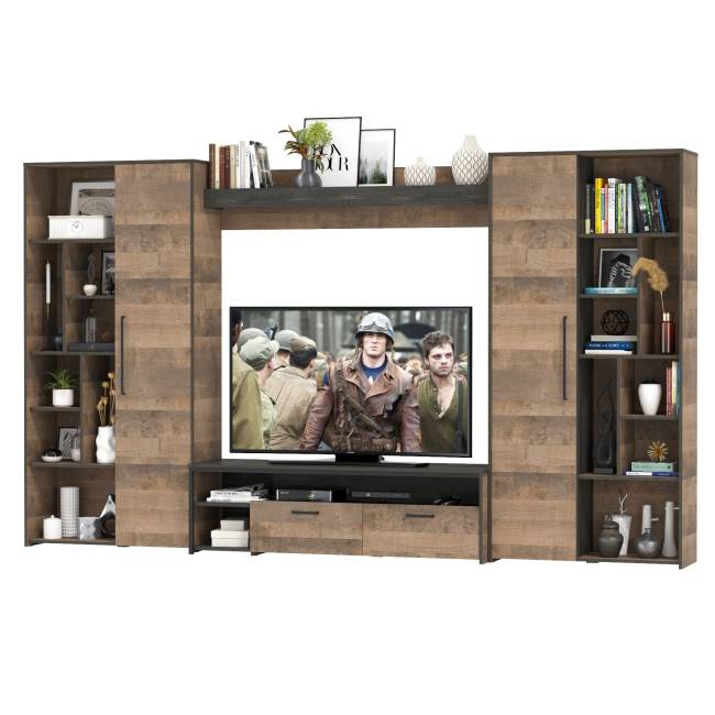 Большая стенка в гостиную в лофт стиле Трувор № 75 цвет дуб гранж песочный/интра Большая стенка в гостиную в лофт стиле Трувор № 75 цвет дуб гранж песочный/интра