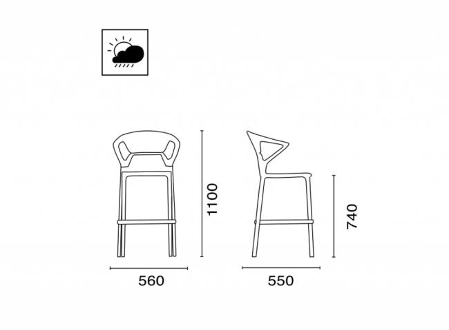 Кресло пластиковое барное Ego-K Bar сатинированный алюминий, черный матовый, дымчатый 560х550х1100 мм Кресло пластиковое барное Ego-K Bar сатинированный алюминий, черный матовый, дымчатый 560х550х1100 мм