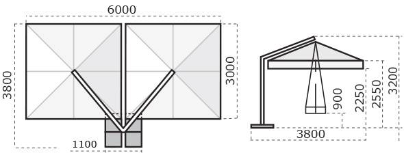 Зонт профессиональный двухкупольный 3х6 м Alu Double Starwhite белый, бордовый 3000х6000 мм Зонт профессиональный двухкупольный 3х6 м Alu Double Starwhite белый, бордовый 3000х6000 мм