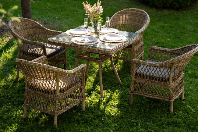 "Сицилия" обеденная группа плетеная, цвет соломенный "Сицилия" обеденная группа плетеная, цвет соломенный