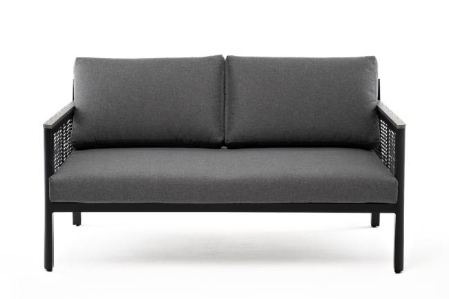 "Сан Ремо" диван 2-местный плетеный из роупа, каркас алюминий темно-серый, роуп серый, ткань серая