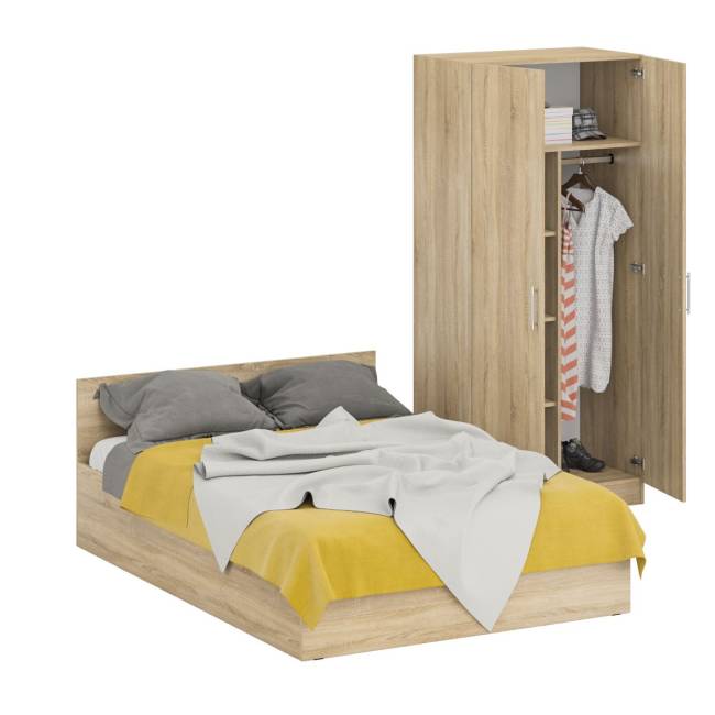 Кровать двуспальная 1400 со шкафом для одежды 2-х створчатым Стандарт цвет дуб сонома Кровать двуспальная 1400 со шкафом для одежды 2-х створчатым Стандарт цвет дуб сонома