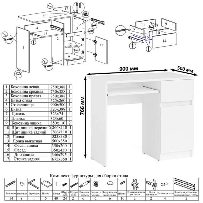 Стол компьютерный Мори МС-1 правый цвет белый